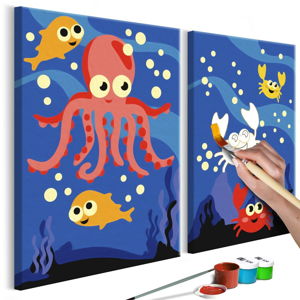 DIY set na tvorbu vlastního dvoudílného obrazu na plátně Artgeist Ocean Animals, 33 x 23 cm