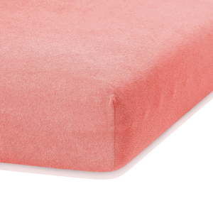 Korálově růžové elastické prostěradlo s vysokým podílem bavlny AmeliaHome Ruby, 120/140 x 200 cm