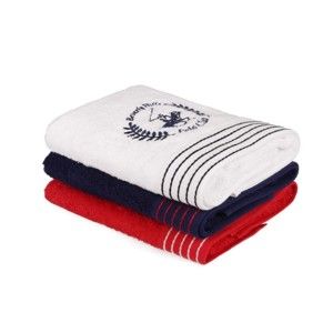 Sada bílého, tmavě modrého a červeného ručníku Beverly Hills Polo Club Horses, 90 x 50 cm
