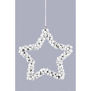 Bílá závěsná dekorativní hvězda z kovových rolniček Ego Dekor Bells, výška 14 cm
