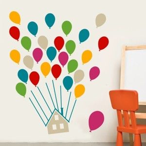Sada nástěnných samolepek House With Balloons Multi