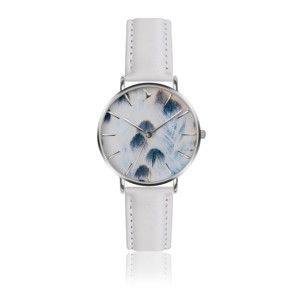 Dámské hodinky s bílým páskem z pravé kůže Emily Westwood Feather
