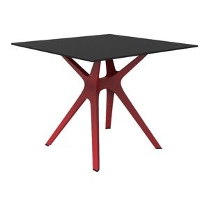 Jídelní stůl s červenýma nohama a černou deskou vhodný do exteriéru Resol Vela, 90 x 90 cm