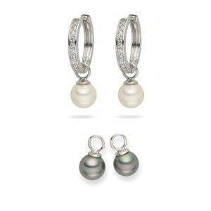 Sada 2 bílých a šedivých perlových náušnic se zirkony Pearls of London Sia