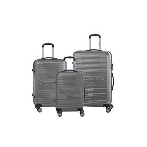 Sada 3 tmavě šedých cestovních kufrů na kolečkách se zámkem SINEQUANONE