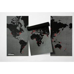 Černá nástěnná mapa světa Palomar Pin World XL, 198 x 124 cm