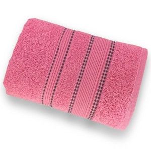 Korálově růžový ručník ze 100% bavlny Marie Lou Remix, 140 x 70 cm