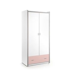 Bílo-růžová šatní skříň Vipack Bonny, 202 x 96,5 cm