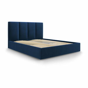 Tmavě modrá sametová dvoulůžková postel Mazzini Beds Juniper, 160 x 200 cm