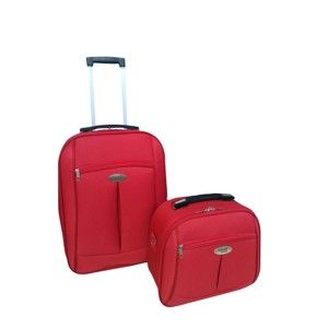 Set červceného cestovního kufru na kolečkách a kosmetického kufříku Travel World