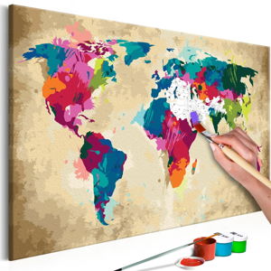 DIY set na tvorbu vlastního obrazu na plátně Artgeist Colorful World Map, 60 x 40 cm