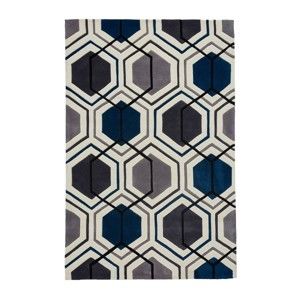 Šedomodrý ručně tuftovaný koberec Think Rugs Hong Kong Hexagon Grey &Navy, 150 x 230 cm