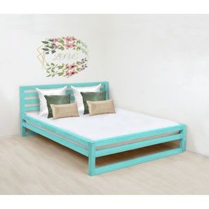 Tyrkysově modrá dřevěná dvoulůžková postel Benlemi DeLuxe, 200 x 190 cm