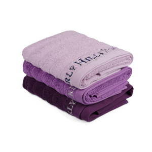 Sada 3 fialových bavlněných ručníků na ruce, 90 x 50 cm