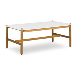 Venkovní stůl s bílou deskou a konstrukcí z masivního akáciového dřeva Calme Jardin Capri Premium, 120 x 75 cm