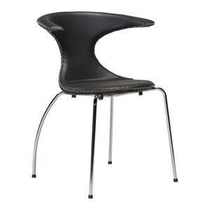 Černá kožená jídelní židle s pochromovaným podnožím DAN–FORM Denmark Flair