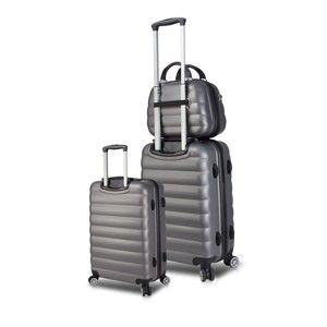 Sada 2 šedých cestovních kufrů na kolečkách s USB porty a příručního kufříku My Valice RESSO Cab Med & MU