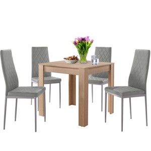 Set jídelního stolu v dubovém dekoru a 4 šedých jídelních židlí Støraa Lori and Barak, 80 x 80 cm