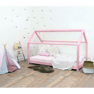 Růžová dětská postel bez bočnic ze smrkového dřeva Benlemi Tery, 120 x 160 cm