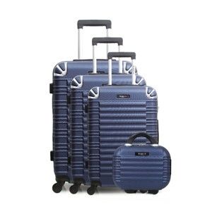 Sada 3 modrých cestovních kufrů na kolečkách a toaletního kufříku Bluestar Vanity