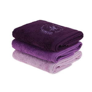 Sada 3 fialových ručníků na ruce, 90 x 50 cm