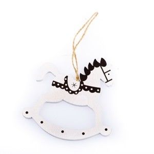 Bílá dřevěná závěsná dekorace ve tvaru houpacího koně Dakls Festive