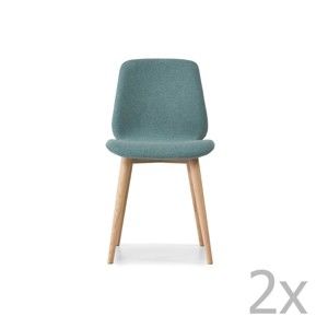 Sada 2 světle modrých jídelních židlí s nohami z masivního dubového dřeva WOOD AND VISION Cut