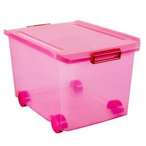 Fuchsiový úložný box na kolečkách s víkem Ta-Tay Storage Box, 60 l