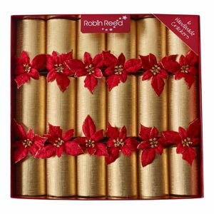 Sada 6 vánočních crackerů Robin Reed Glitter Poinsettia