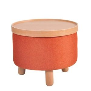 Oranžová stolička s detaily z bukového dřeva a odnímatelnou deskou Garageeight Molde, ⌀ 50 cm