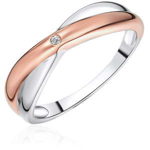 Stříbrný prsten s detaily v barvě růžového zlata s pravým diamantem Tess Diamonds Amaia, vel. 58