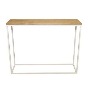 Bílý konzolový stolek s deskou z dubového dřeva take me HOME, 100 x 30 cm
