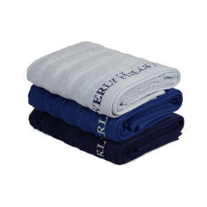 Sada 3 modrých ručníků na ruce, 90 x 50 cm