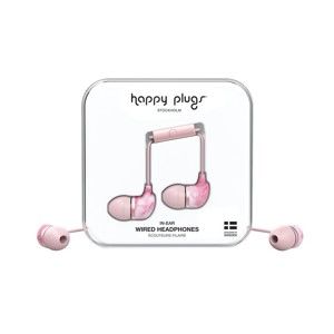 Růžová sluchátka s potiskem Happy Plugs In-Ear