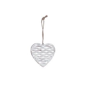 Malá závěsná bílá kovová Dekorace ve tvaru srdce s motivem srdíčka Ego Dekor, 8 x 7,5 cm