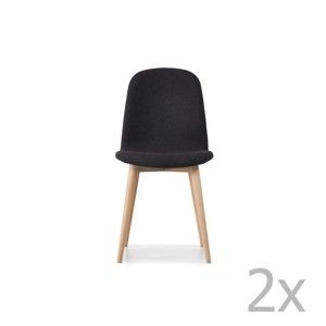Sada 2 antracitově černých jídelních židlí s nohami z masivního dubového dřeva WOOD AND VISION Basic