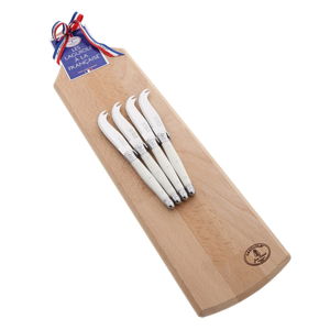 Set 4 bílých nožů na servírování sýrů s dřevěným prkénkem Jean Dubost