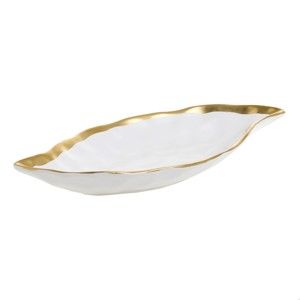 Bílá porcelánová servírovací miska InArt Leafy, 26,5 x 13,5 cm