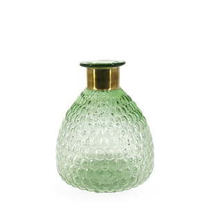 Zelená skleněná váza s detailem z mědi Moycor Smith