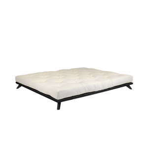 Dvoulůžková postel z borovicového dřeva s matrací Karup Design Senza Double Latex Black/Natural, 180 x 200 cm