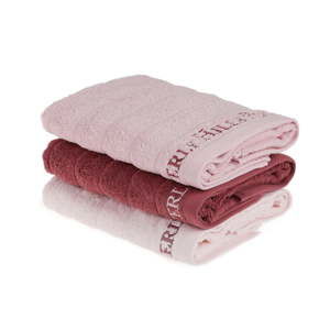 Sada 3 růžových ručníků na ruce, 90 x 50 cm