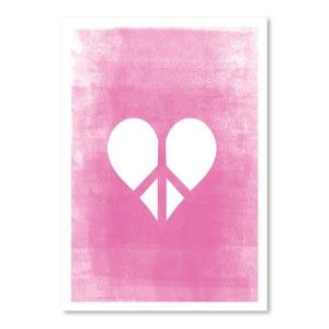 Růžový plakát Americanflat Love & Peace, 42 x 30 cm