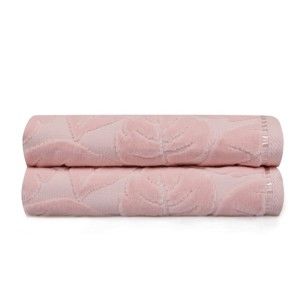 Sada 2 pudrově růžových ručníků z bavlněného saténu Madame Coco Velver, 50 x 90 m