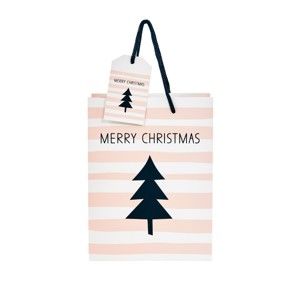 Světle růžová dárková taška Butlers Merry Christmas, výška 9,2 cm