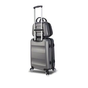 Sada šedého cestovního kufru na kolečkách s USB portem a příručního kufříku My Valice LASSO MU & Medium