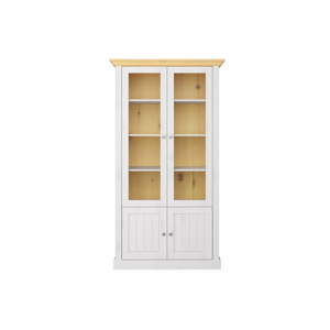 Mléčně bíle lakovaná dvojitá vitrína z borovicového dřeva s hnědou deskou Steens Monaco Leached