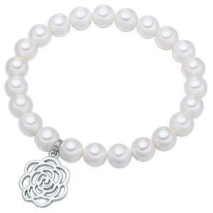 Bílý perlový náramek Pearls of London Flower, délka 19 cm