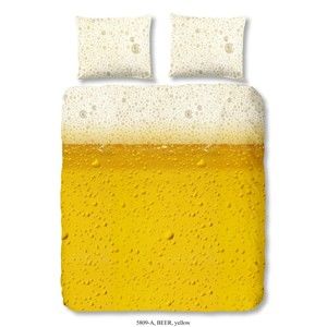 Žluté bavlněné povlečení na dvoulůžko Good Morning Beer, 200 x 240 cm