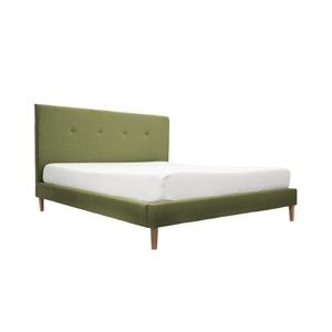 Zelená postel s přírodními nohami Vivonita Kent, 160 x 200 cm