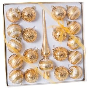 Sada 18 zlatých vánočních baněk a špičky Unimasa
